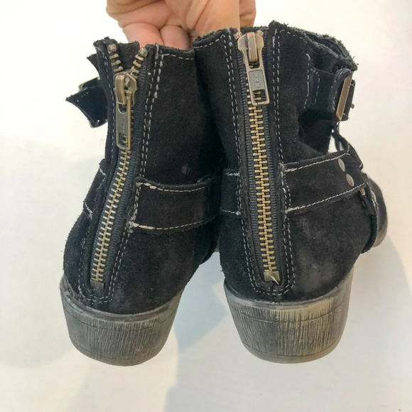 ROAN by Bed Stu Black Suede Western Bohemian Almond Toe Buckle Ankle Booties 10 - Picture 5 of 8